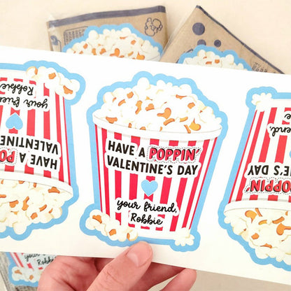 Valentine popcorn stickers,Valentine's Day stickers sets of 6