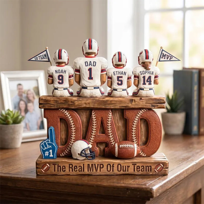 Personalized Baseball Soccer Football Basketball  Dad & Kids 2D FLAT Wooden Block, Custom Jersey Sign