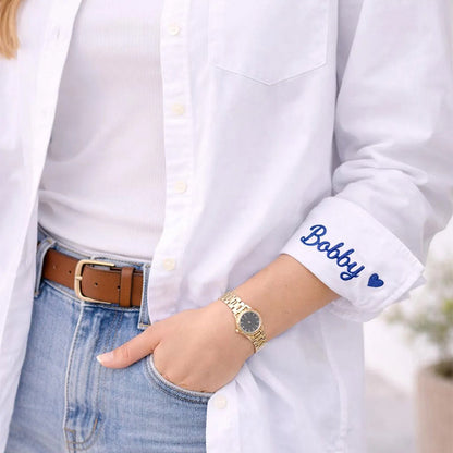 Button Down With Embroidered Cuff Detail, Button Down For Bridal Party