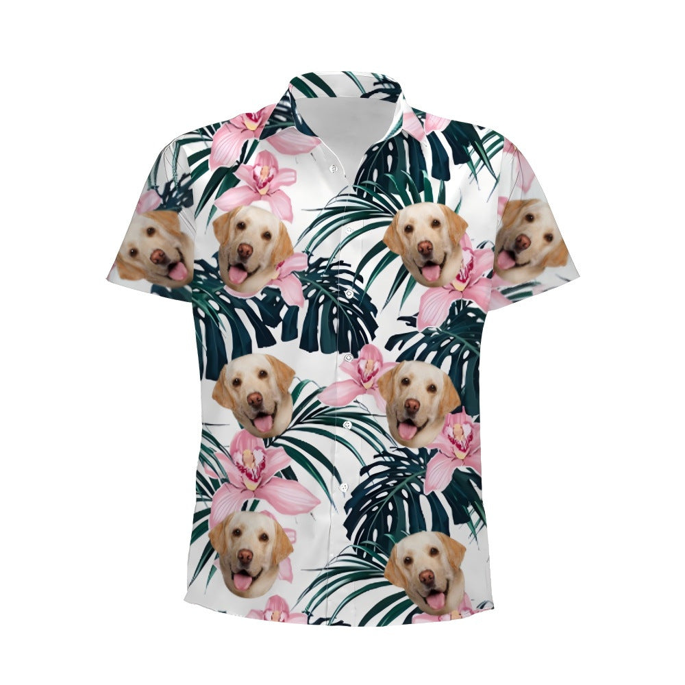 Personalized Photo Hawaiian Shirt Custom Dog Cat Face Holiday Tropical Pattern Shir