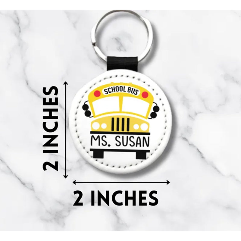 PU Vegan Leather Personalized School Bus Driver Key Chain