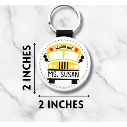 PU Vegan Leather Personalized School Bus Driver Key Chain