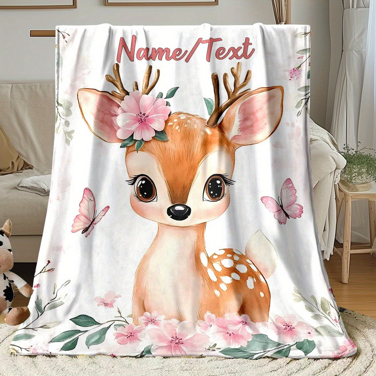 Personalized Glam Deer Flannel Blanket