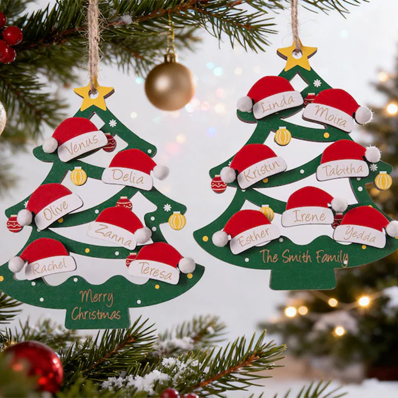 2025 Christmas Ornament, Custom Wooden Family Christmas Tree Ornament