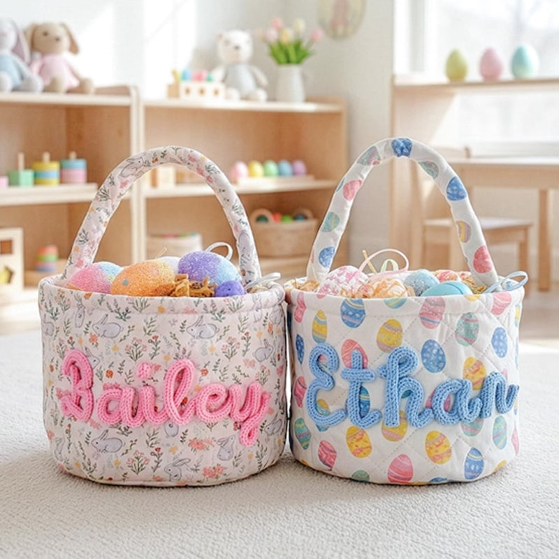 Personalized Easter Basket: Quilted Spring Egg Hunt Bucket,Boys Girls Easter Baskets