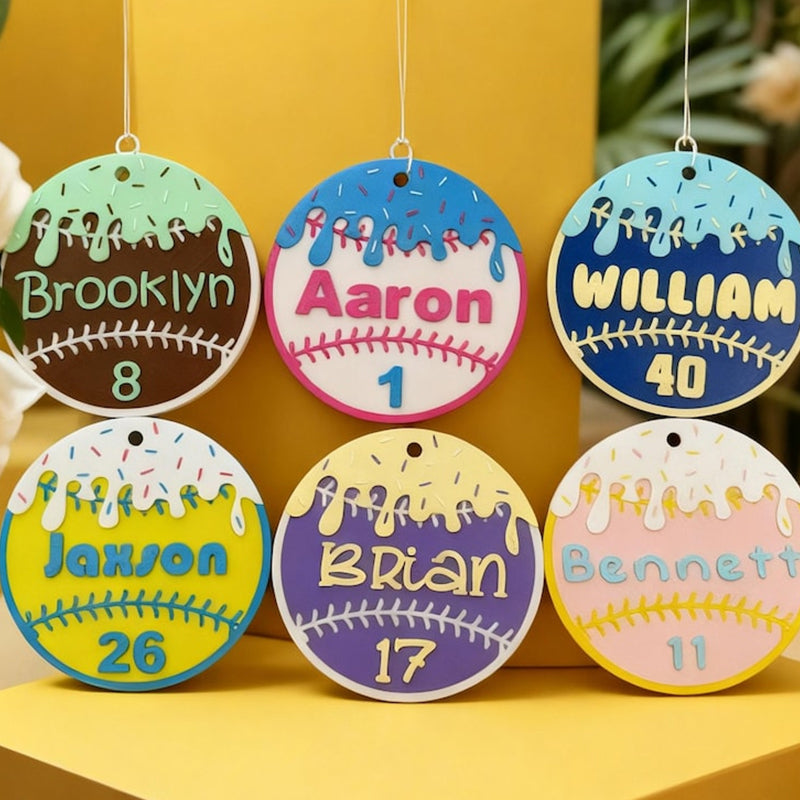 Personalized Baseball Home Plate Ice Cream Drip Keychain