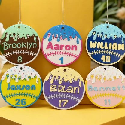 Personalized Baseball Home Plate Ice Cream Drip Keychain
