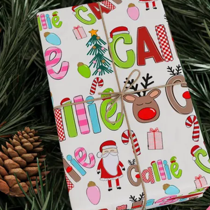 Personalized Wrapping Paper Fun Santa Elf Gift Wrap with Name