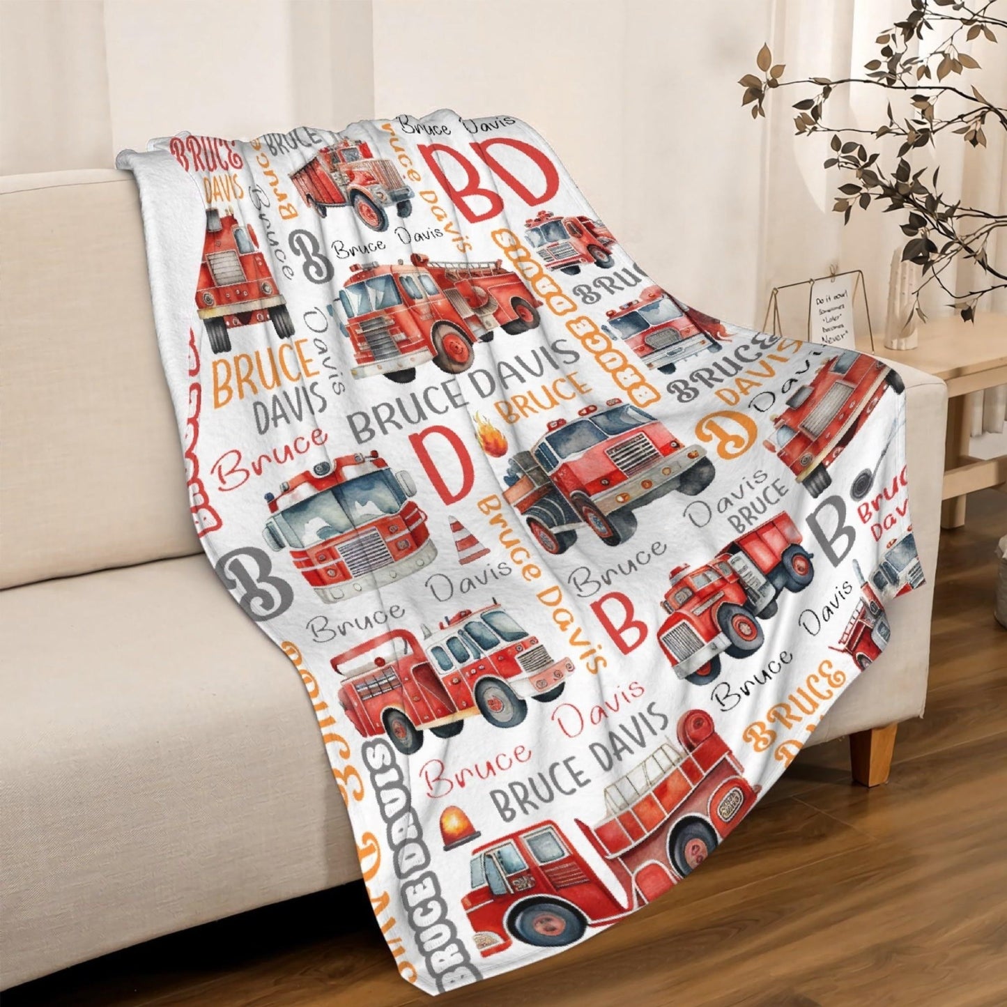 Custom Fire Engine Name Blanket