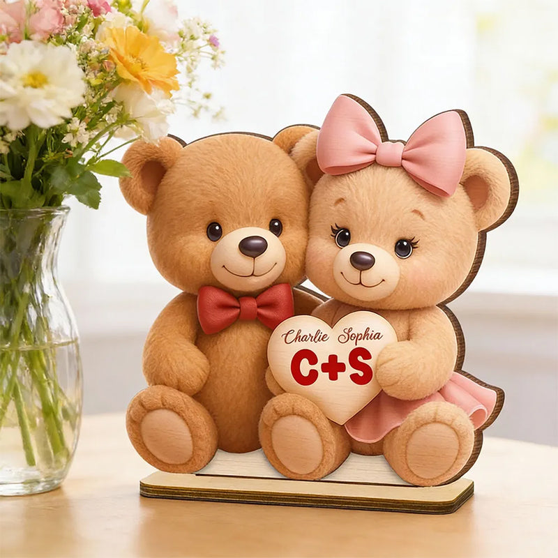 Loving Bear Couple - Personalized Wooden Plaque