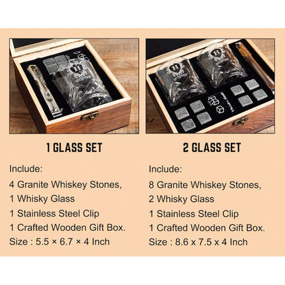 Personalized Whiskey Glass Set with Engraving Wooden Box