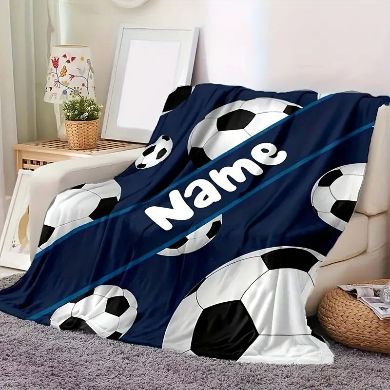 Customizable soccer -Themed Flannel Blanket with Name