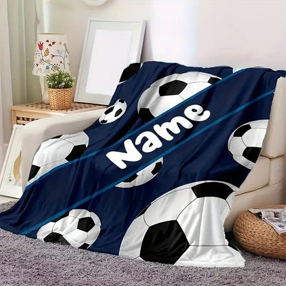 Customizable soccer -Themed Flannel Blanket with Name