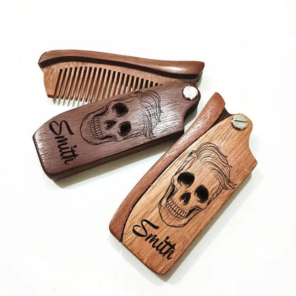 Customized Carved Beard Comb, Personalized Wooden Comb