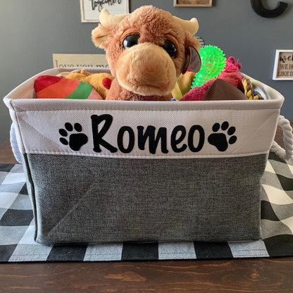 Cartoon Dog Toys Bin Storage, Dog Lovers Gift, Custom Dog Name