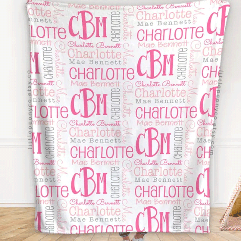Personalized Baby Name Blanket - Baby Blanket - Name Pattern Blanket