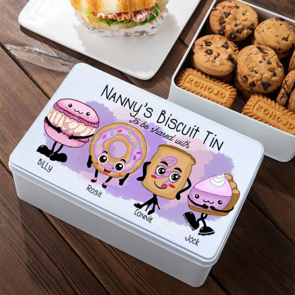 Personalized Food Grade Metal Pink Characters Biscuit Tin