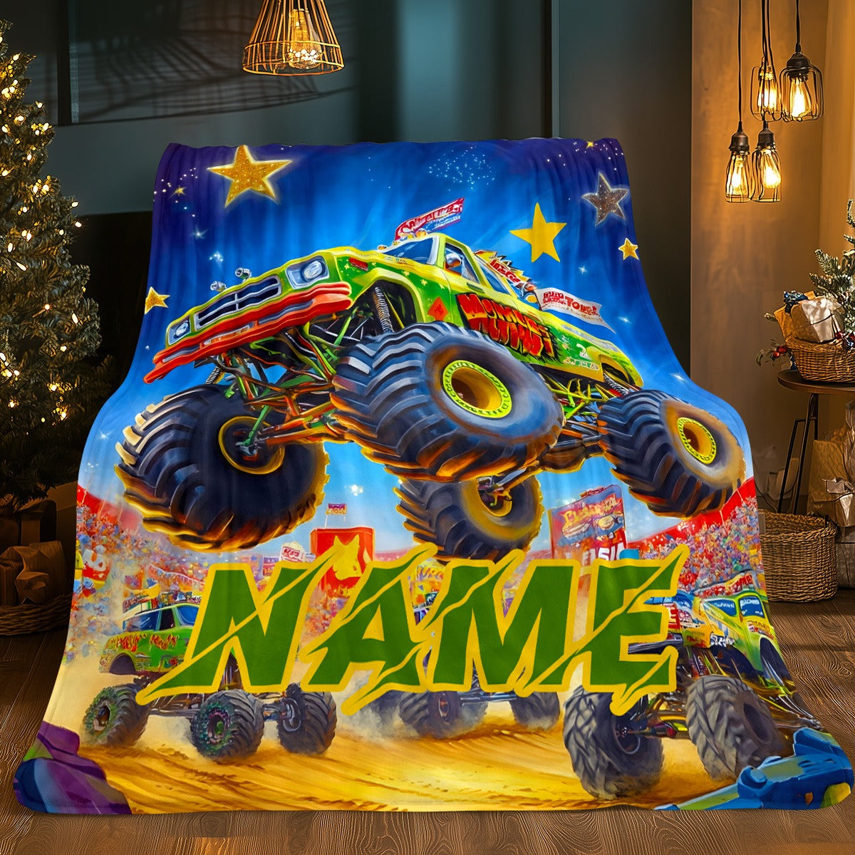Personalized Monster Truck Flannel Blanket