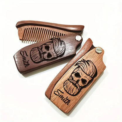 Customized Carved Beard Comb, Personalized Wooden Comb
