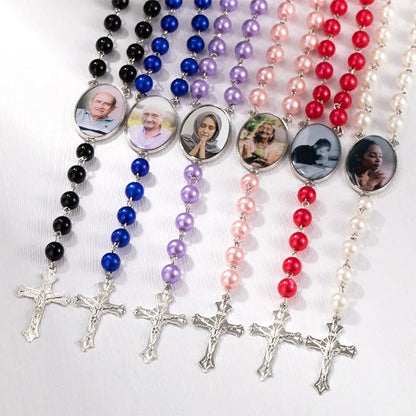 Personalized Photo Rosary Necklace,Custom Cross Pendant Necklace