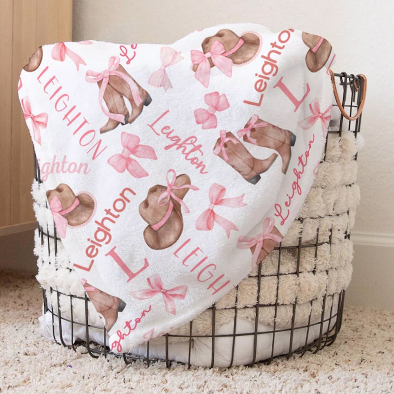 Coquette Boots & Bows Baby Girl Blanket, Cowgirl Nursery