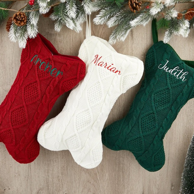 Personalized Dog Bone Christmas Stockings with Name