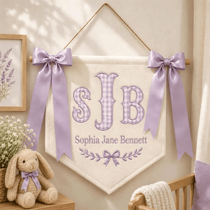 Embroidered Baby Banner, Monogram Hospital Sign, Birth Stats Tag