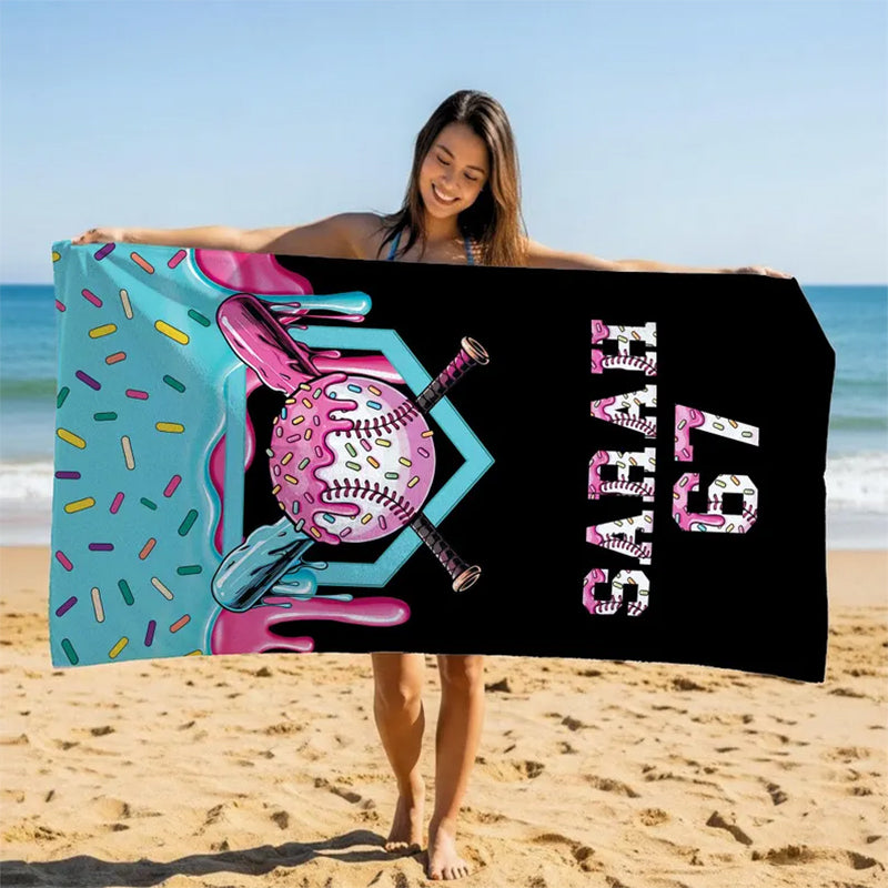 Personalized Ice Cream Drip Baseball Beach Towel For Boys