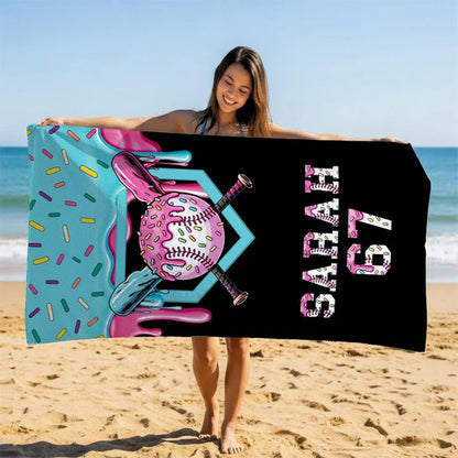 Personalized Ice Cream Drip Baseball Beach Towel For Boys