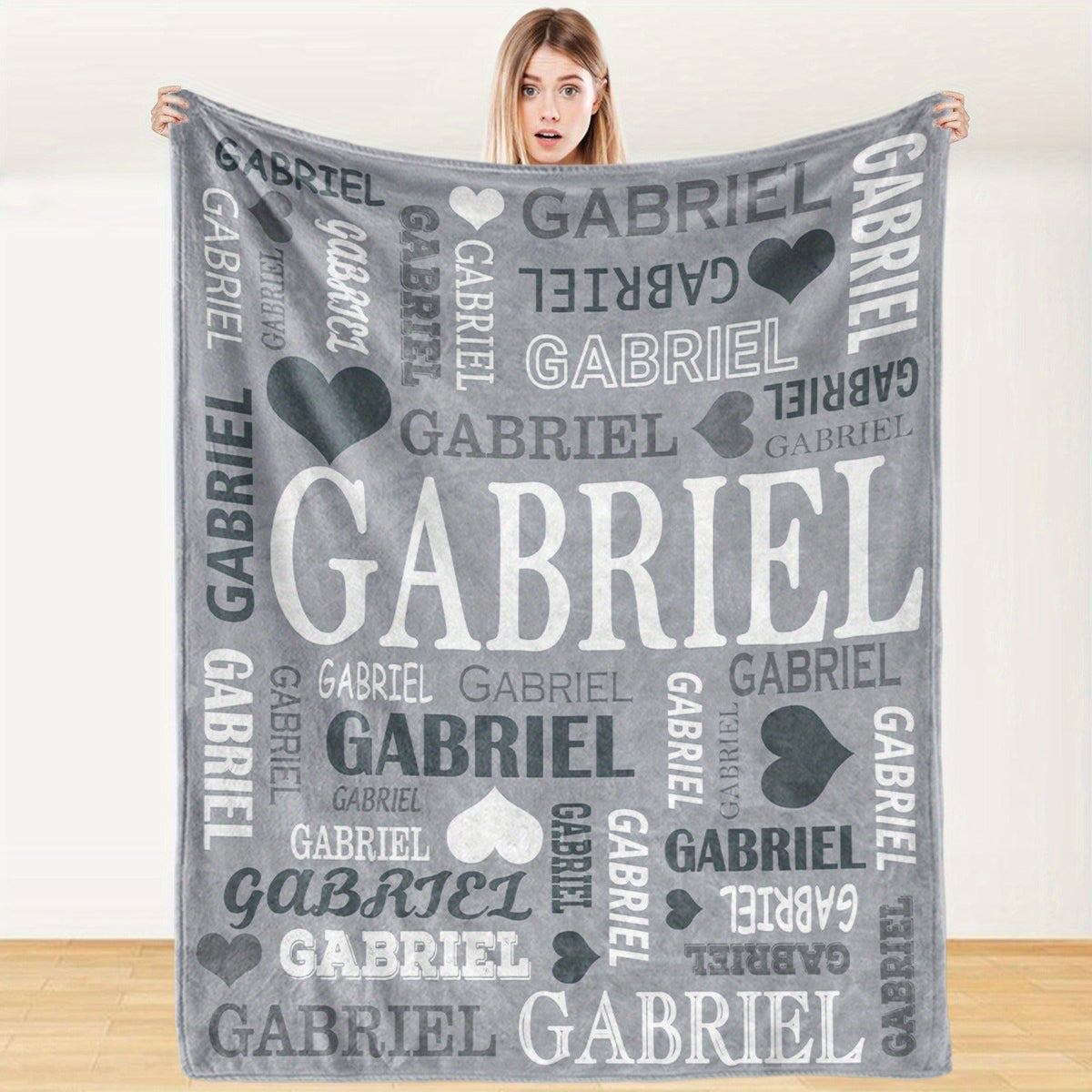 Custom Name Blanket - Personalized Flannel Throw with Heart & Star Design