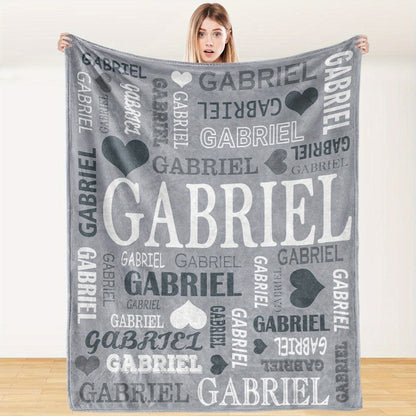 Custom Name Blanket - Personalized Flannel Throw with Heart & Star Design