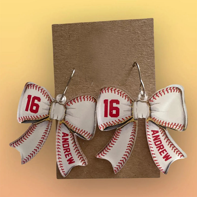 Custom Baseball Bow Earrings, Personalized Player Nam