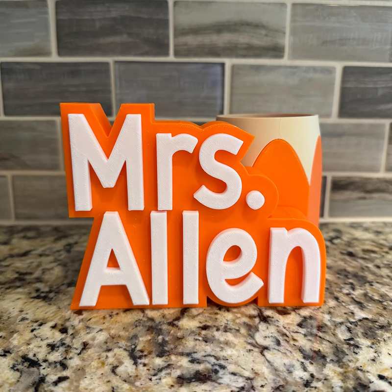 Teacher Desk Name Plate; Custom Pencil/Pen Cup and Name Stand; Personalized Gift
