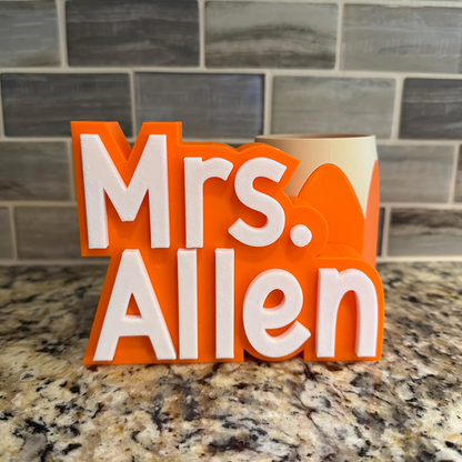 Teacher Desk Name Plate; Custom Pencil/Pen Cup and Name Stand; Personalized Gift