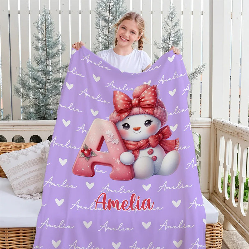 Personalized Santa Hat Snowman Initial Blanket
