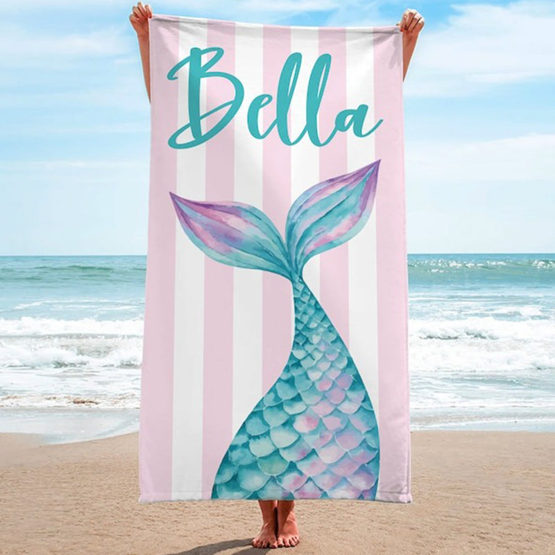 Mermaid Personalized Beach Towel, Mermaid Party Favors, Custom Beach Towel, Mermaid Birthday Gift For Kids, Pool Bachelorette Trip