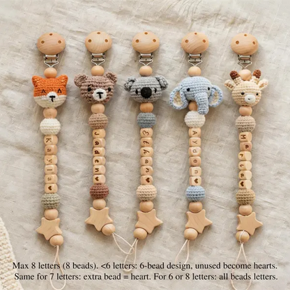 Personalized Crochet Pacifier Clip, Neutral Boho Pacifier Holder, Custom Name Baby Accessory