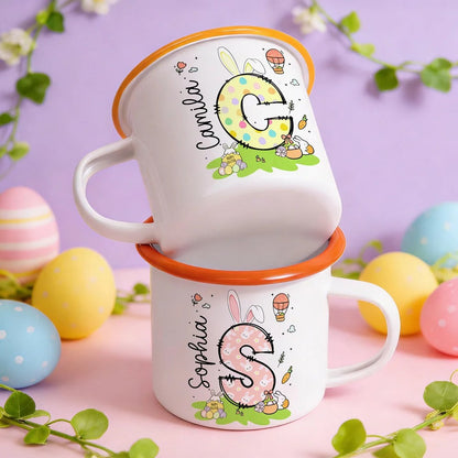 Personalized Colored Rabbit Easter Egg Initial 12 oz Enamel Mug