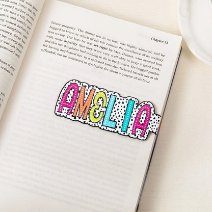 Personalized Colorful Dalmatian Dot Name Magnetic Bookmark