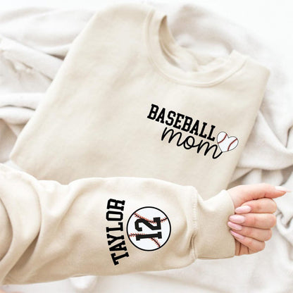 Personalize Baseball Mom Kids Name On Sleeve Sweatshirt