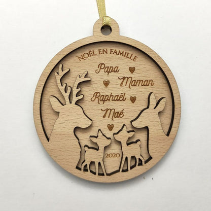 Personalized Christmas bauble - Deer family, doe, fawn - Family Christmas