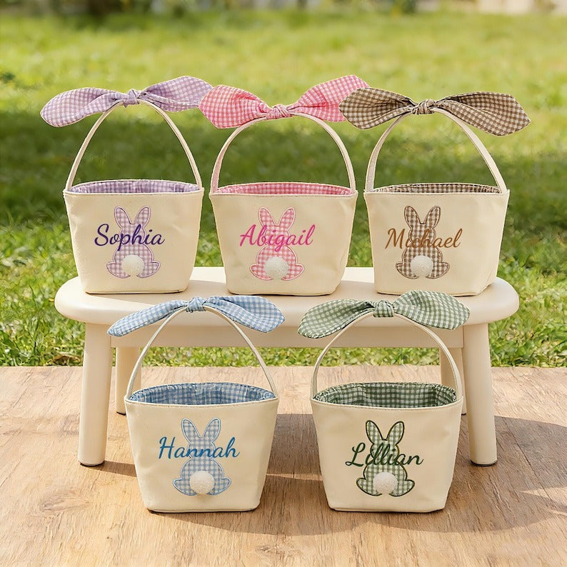 Personalized Easter Basket, Embroidered Name, Bunny Rabbit Basket