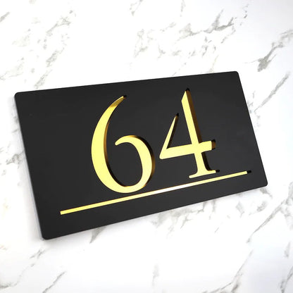 Laser Cut Matt Black & Gold Mirror Floating House Sign Door Address Laser Number Plaques