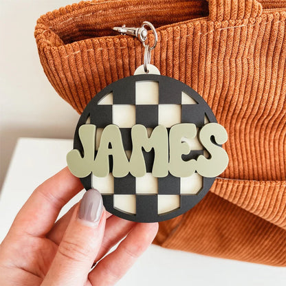 Checkered Backpack Tag, Backpack Name Keychain, 3D Name Keychain