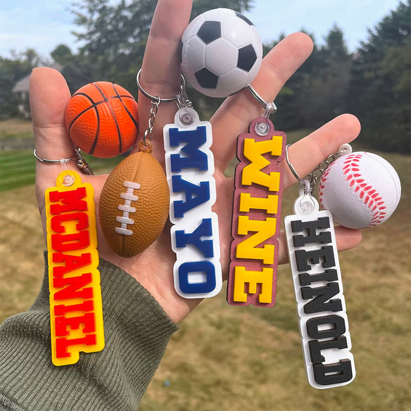 Personalized name color Sport Keychain Team Colors Soccer, Basketball, Baseball, Football, for keys