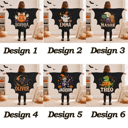 Personalized Kids Bat Cape, Custom Name Halloween Costume, Black Vampire Wings