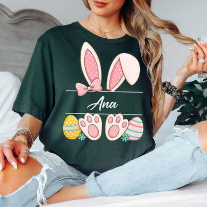 Custom Easter Bunny Name T-Shirt, Personalized Bunny Ears Shirt