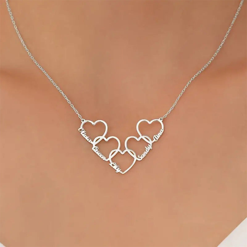 Personalized 1-5Names Heart Pendant Necklace，Birthday Anniversary Mother's Day Gift