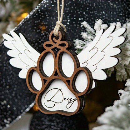 Angel Wings Dog Paw Memorial Pendant - 3D Carved Paw Print with Name