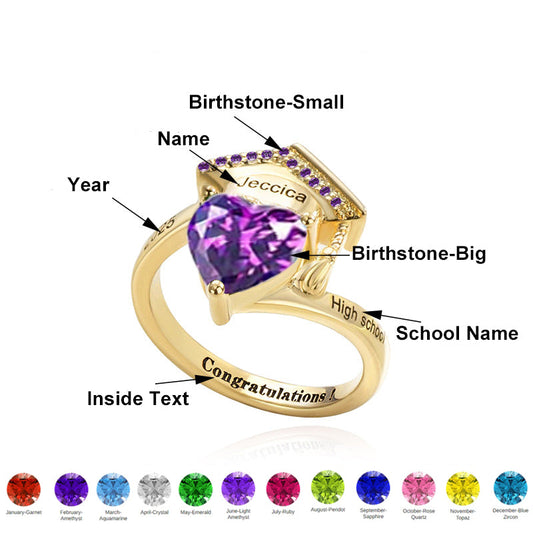 Bachelor's hat ring Women's customizable class ring Graduation Gift